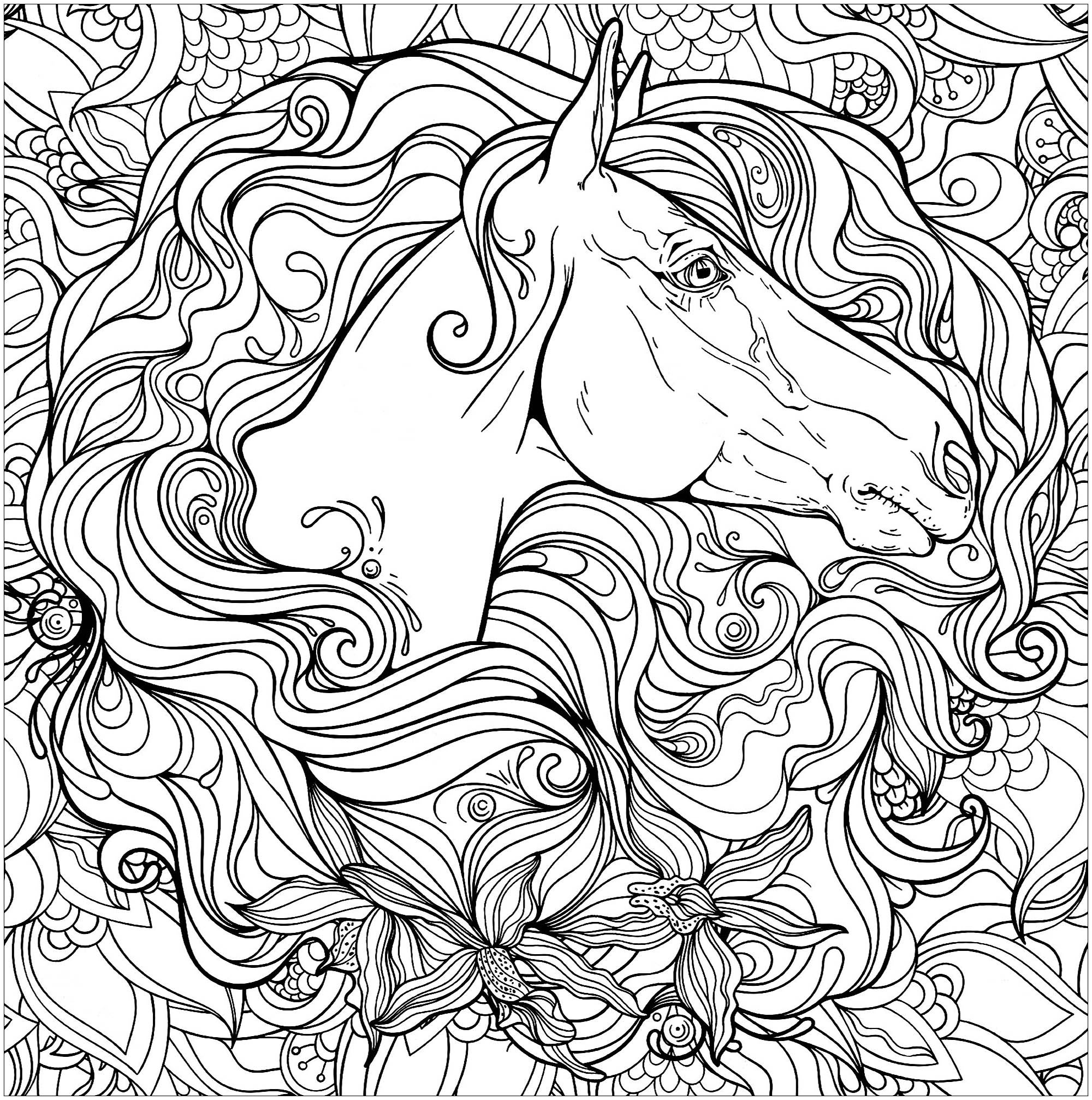 image=chevaux coloriage cheval dans fleurs 1