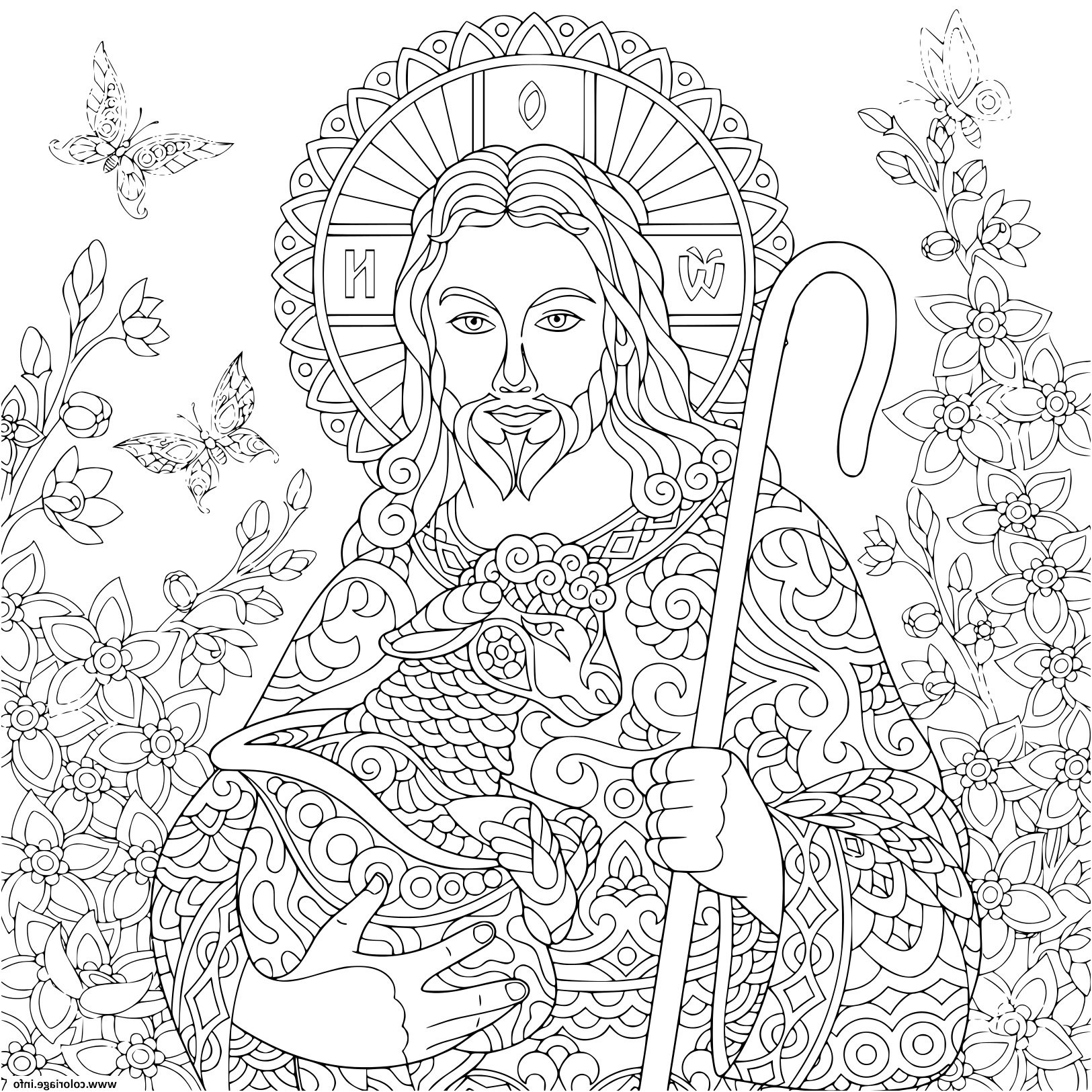 religieux paques jesus christ avec un agneau portrait de christian biblique adulte coloriage