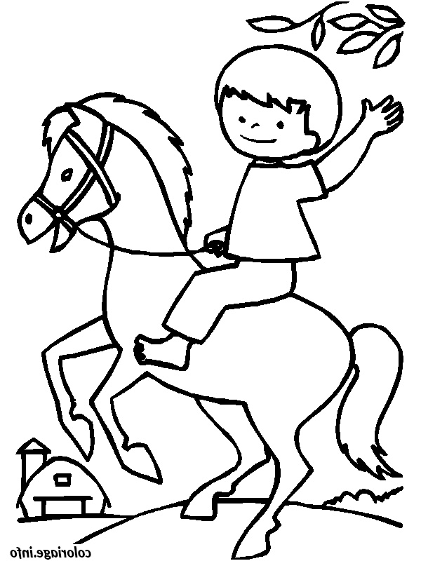 un enfant sur un cheval coloriage dessin