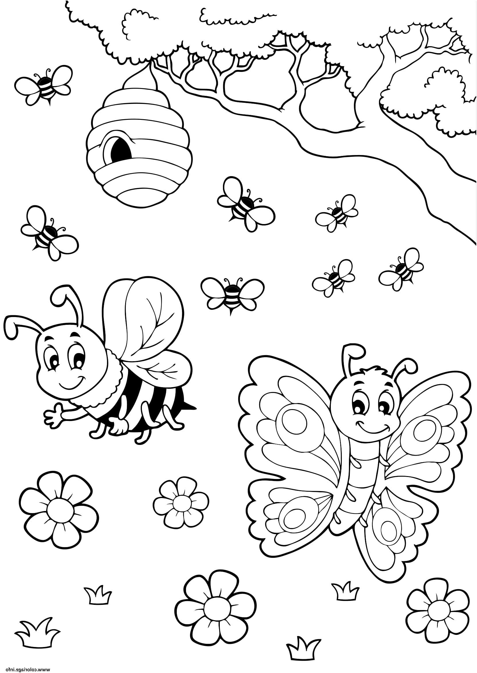papillon abeille miel coloriage