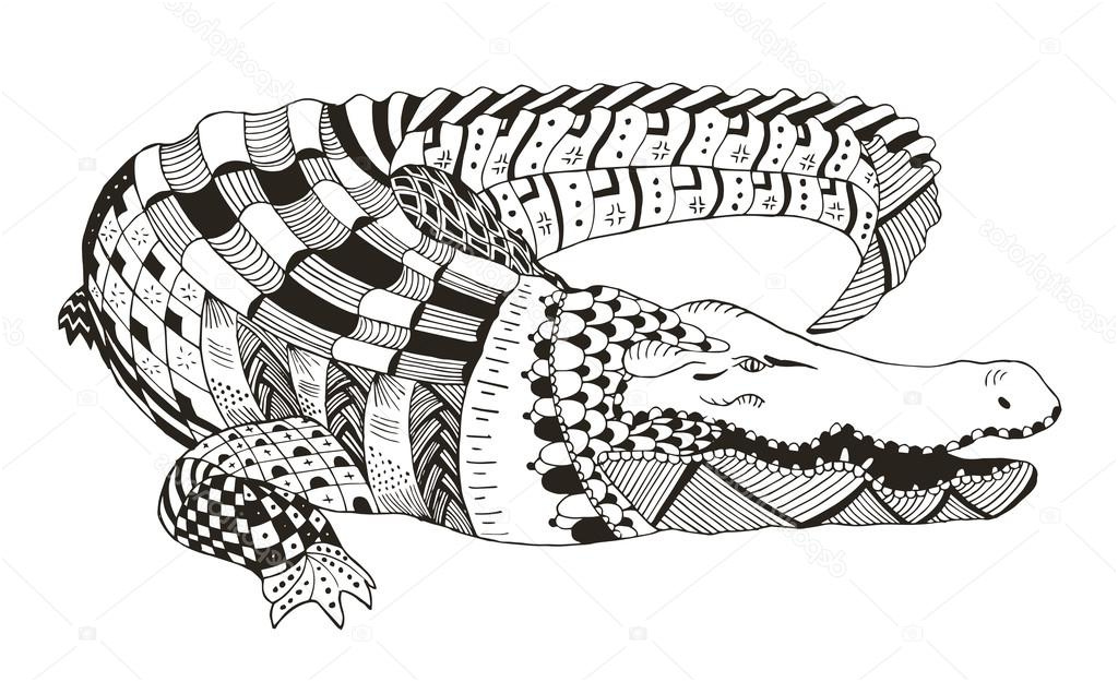 stock illustration crocodile zentangle stylized vector illustration