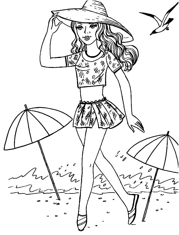 barbie on a beach vacation coloring page