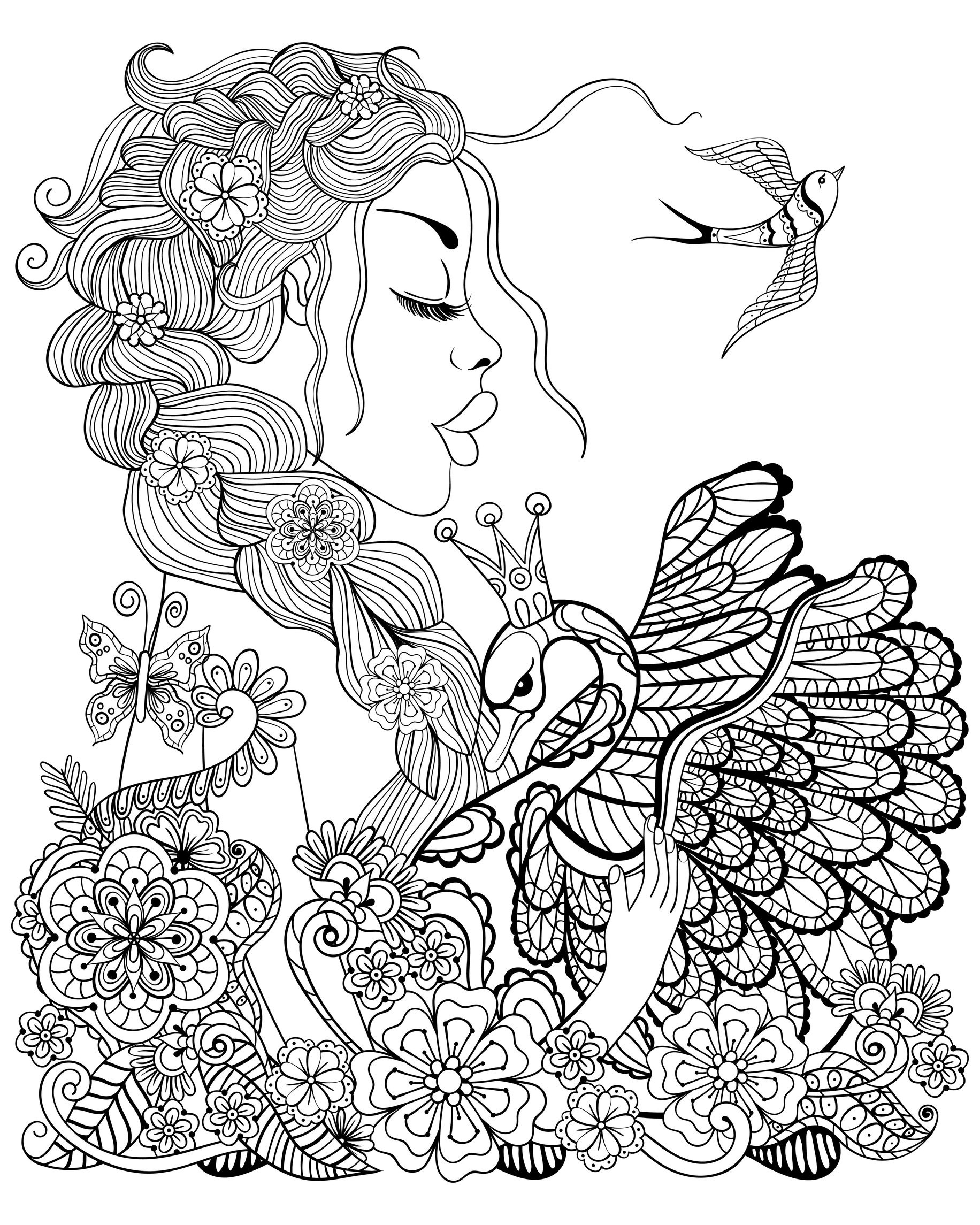 image=oiseaux coloriage femme cygne et oiseau 1