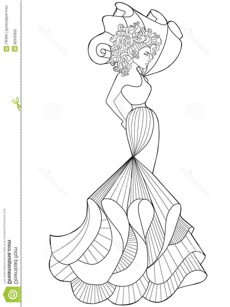 illustration stock page livre coloriage des adultes femme longue robe mode image