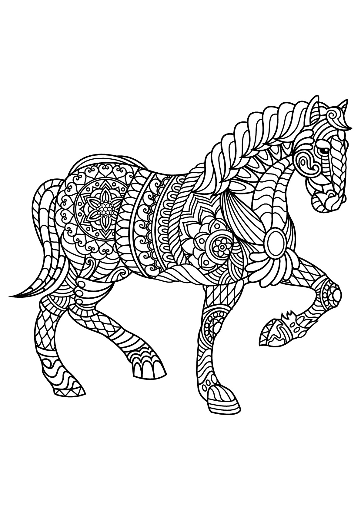 coloriage de mandala de cheval