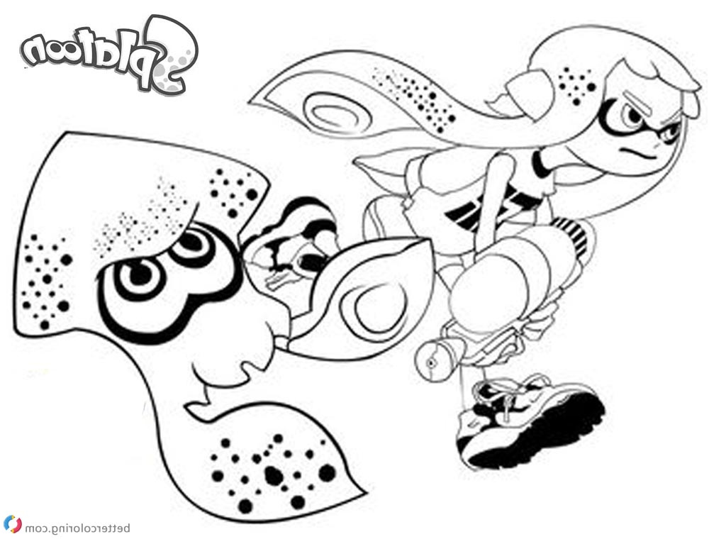 splatoon coloring pages inkling girl and squid running
