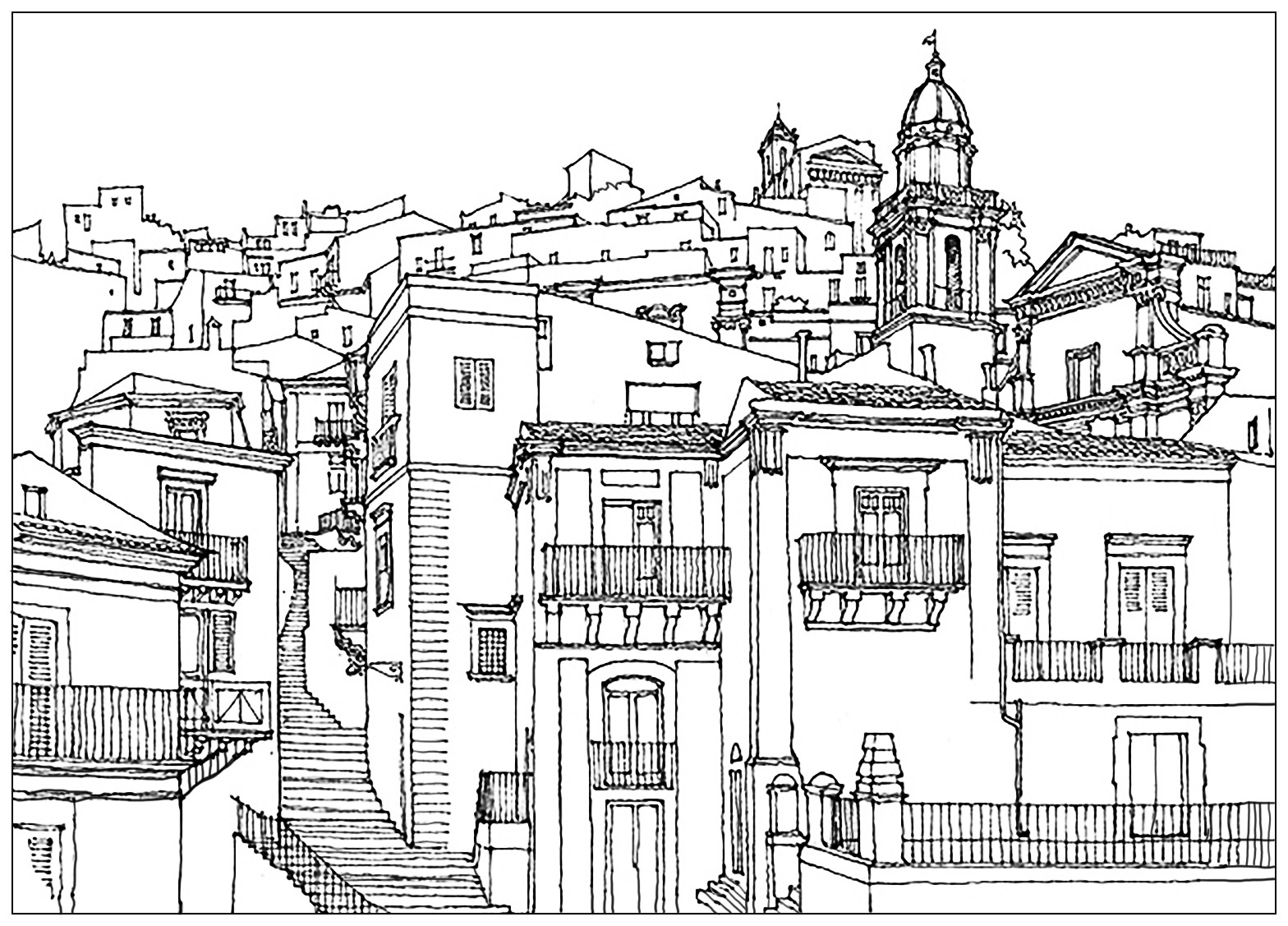 image=architecture habitation coloriage adulte village sicile italie 1