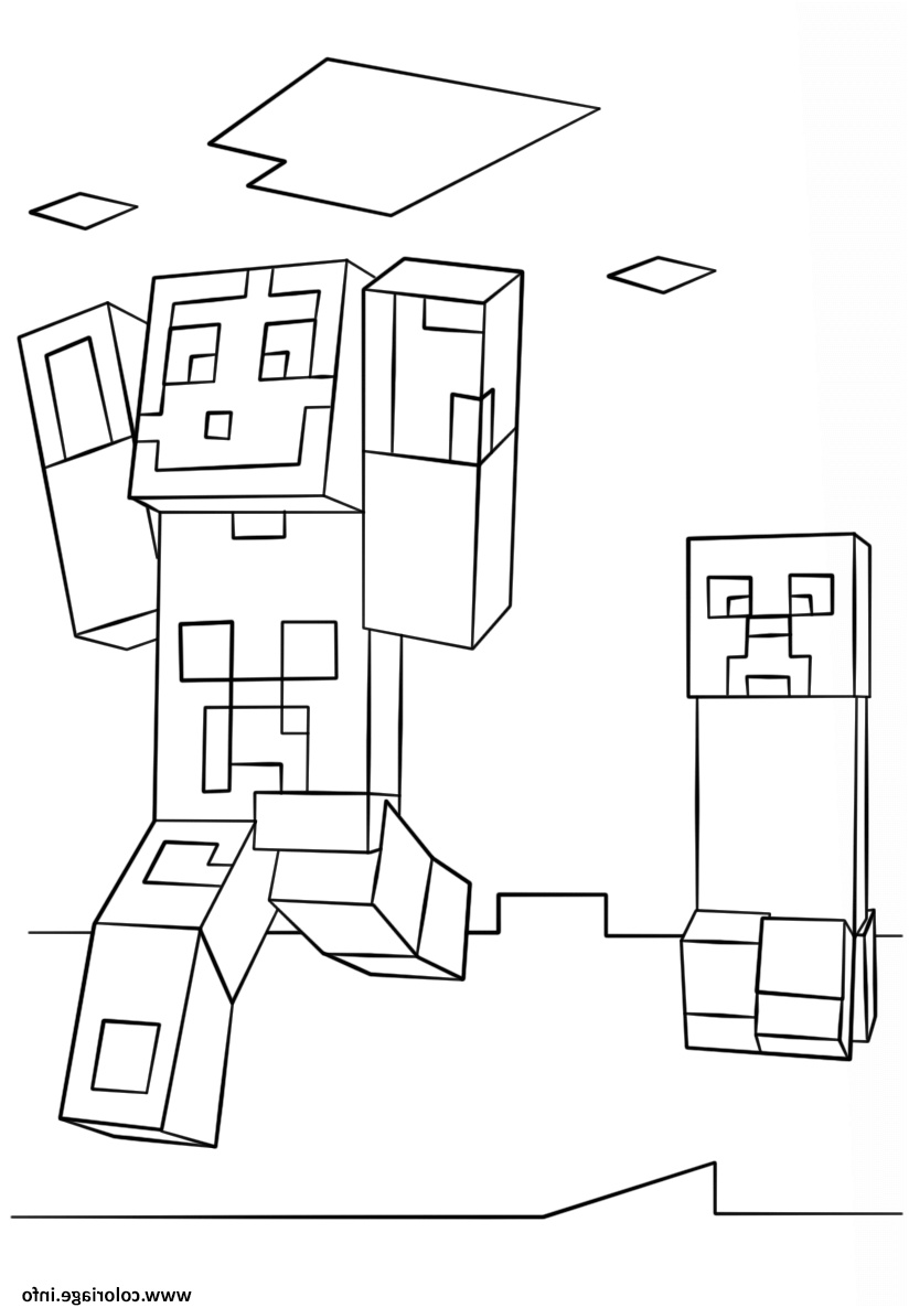 minecraft steve and creeper coloriage