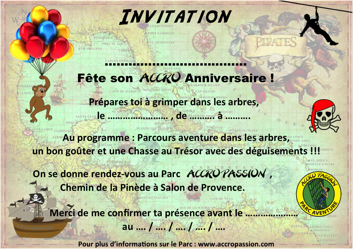 carte invitation anniversaire accrobranche vr05