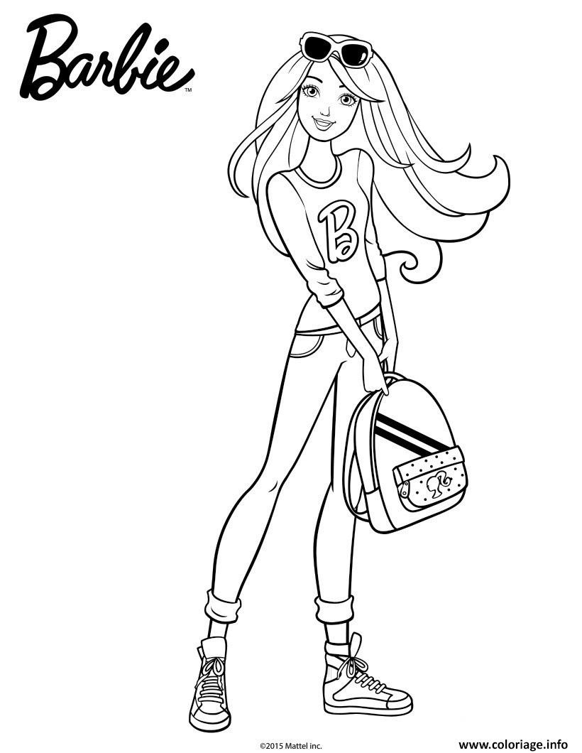 barbie avec son sac d etudiante coloriage dessin