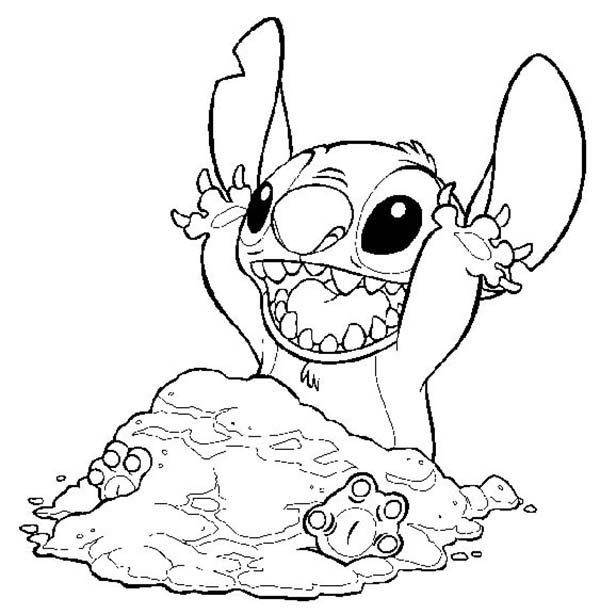 stitch covering himself with sand in lilo stitch coloring page 2
