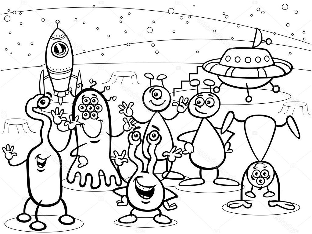 stock illustration cartoon ufo aliens group coloring