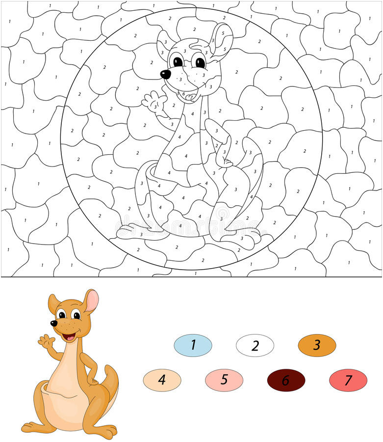 illustration stock kangourou de dessin animé couleur par le jeu éducatif de nombre pour des enfants image