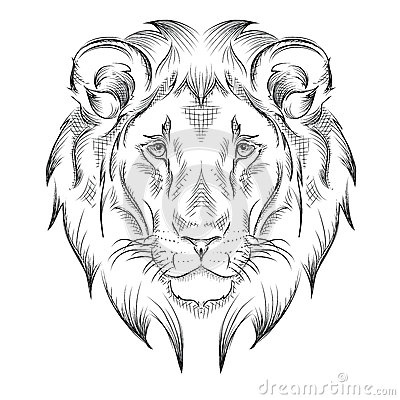 illustration stock tte de dessin ethnique de main de lion conception de totem tatouage utilisation pour la copie affiches t shirts illustration de image