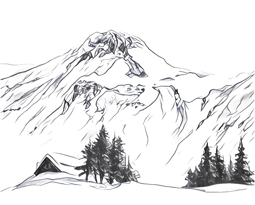 snow covered mountain scene coloring pages sketch templates