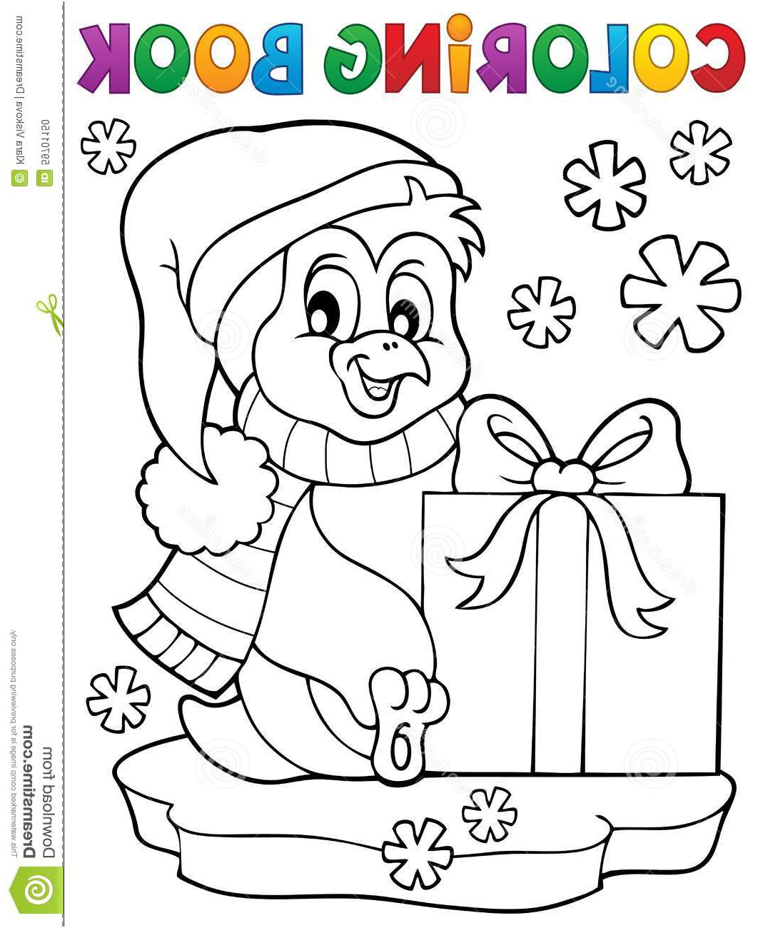 illustration stock pingouin de livre de coloriage avec le cadeau image