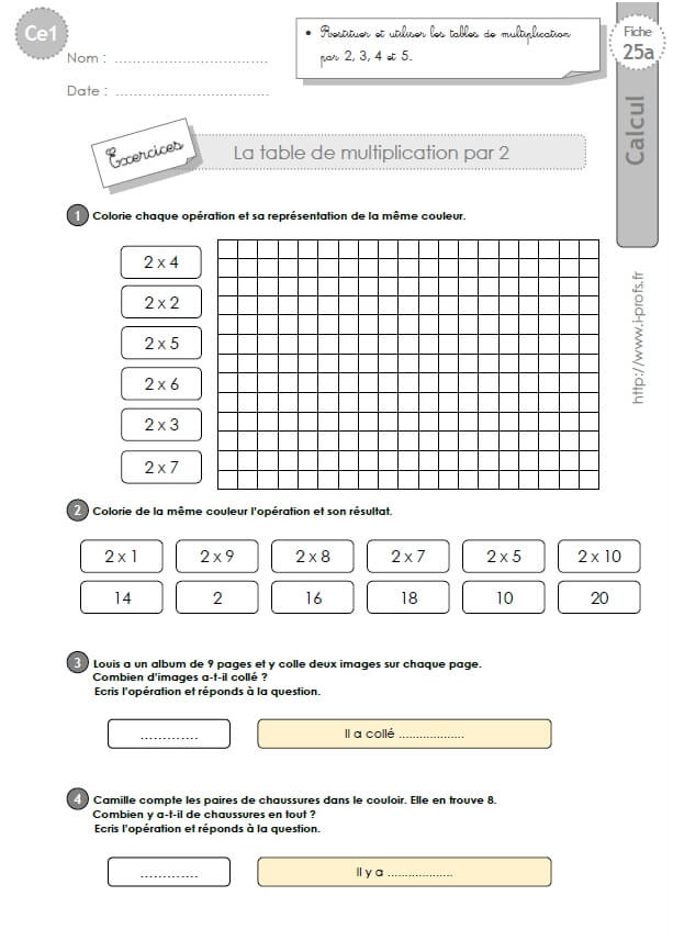 ce1 exercices tables multiplication