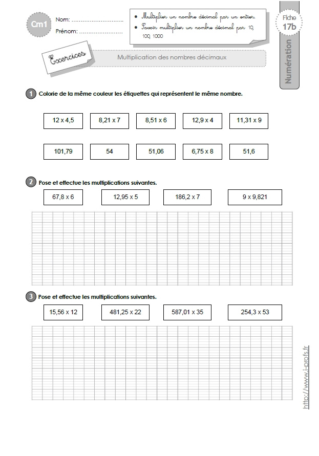 cm1 exercices multiplication decimale