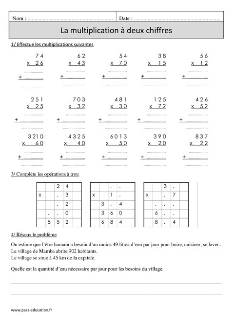 multiplication a 2 chiffres cm1 revisions a imprimer