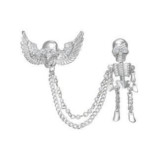 broche tete de mort ailee avec squelette bijou 376