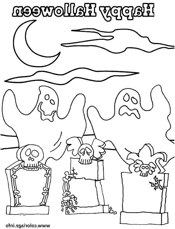 happy halloween avec des fantomes coloriage