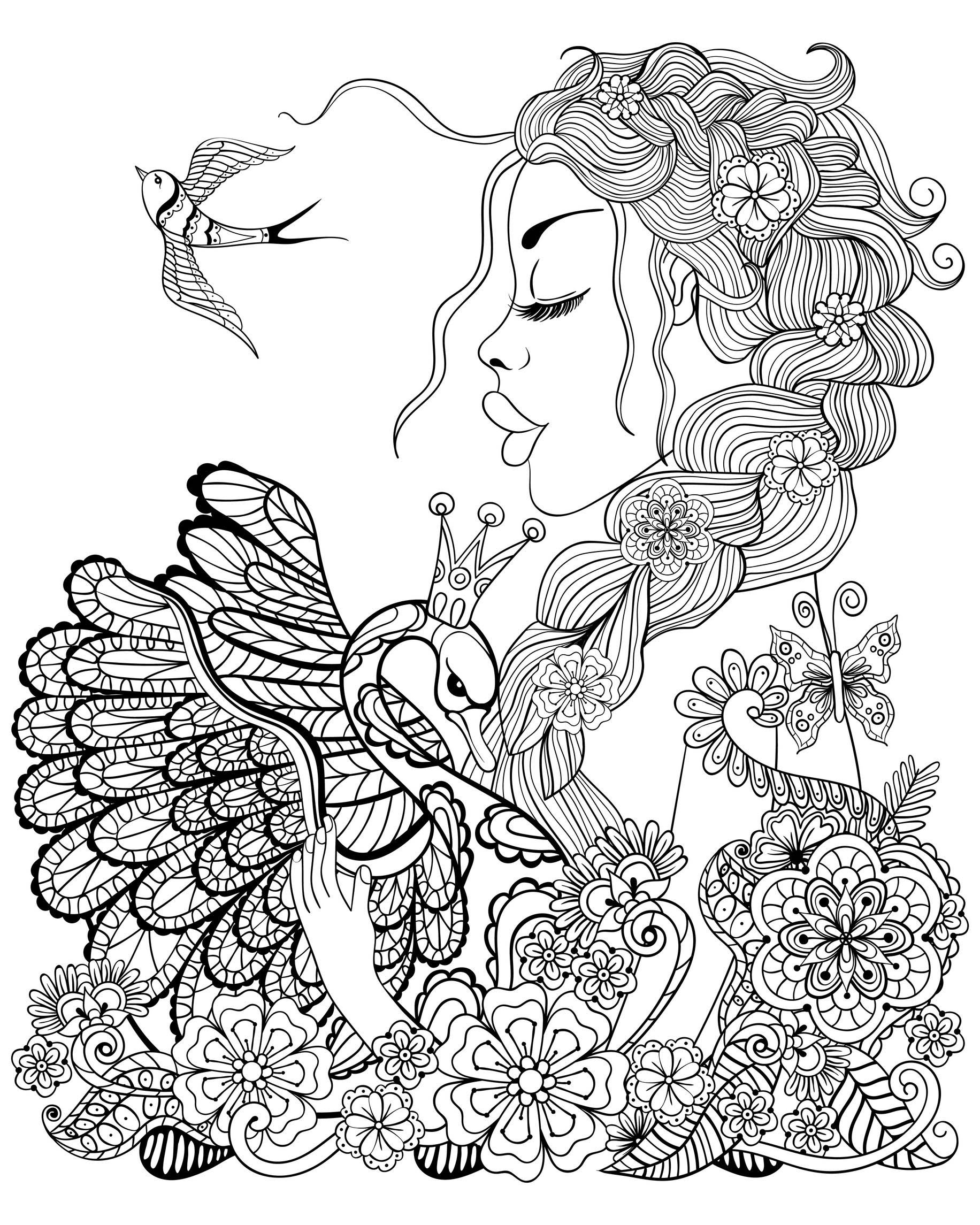 image=oiseaux coloriage gratuit femme cygne et oiseau 1