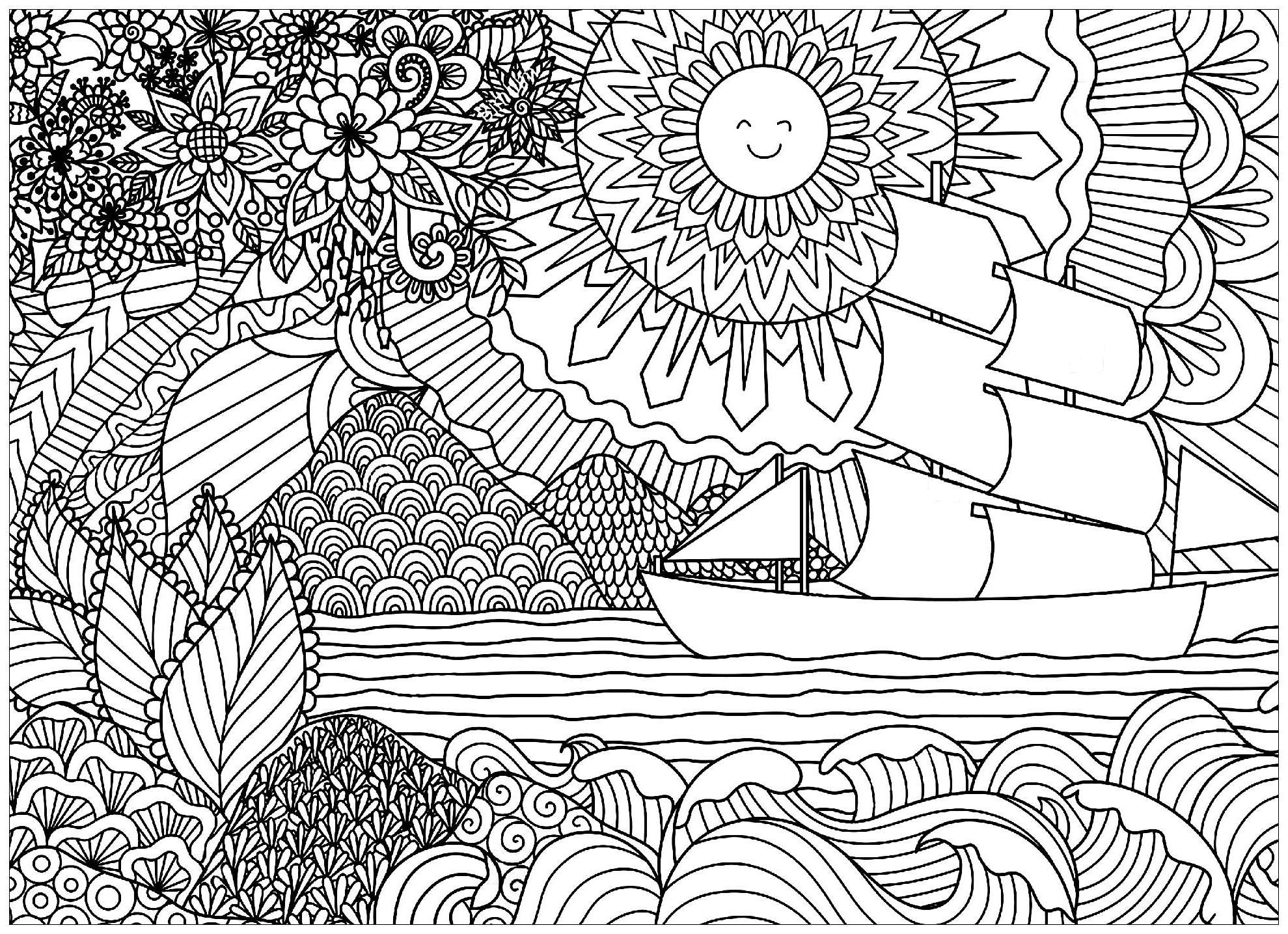 image=paysages coloriage paysage marin avec bateau et soleil 1