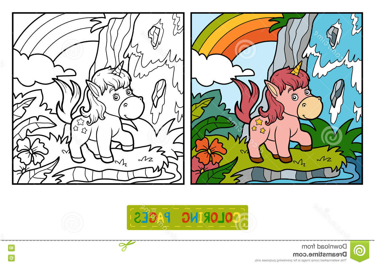illustration stock livre de coloriage licorne féerique et arc en ciel image