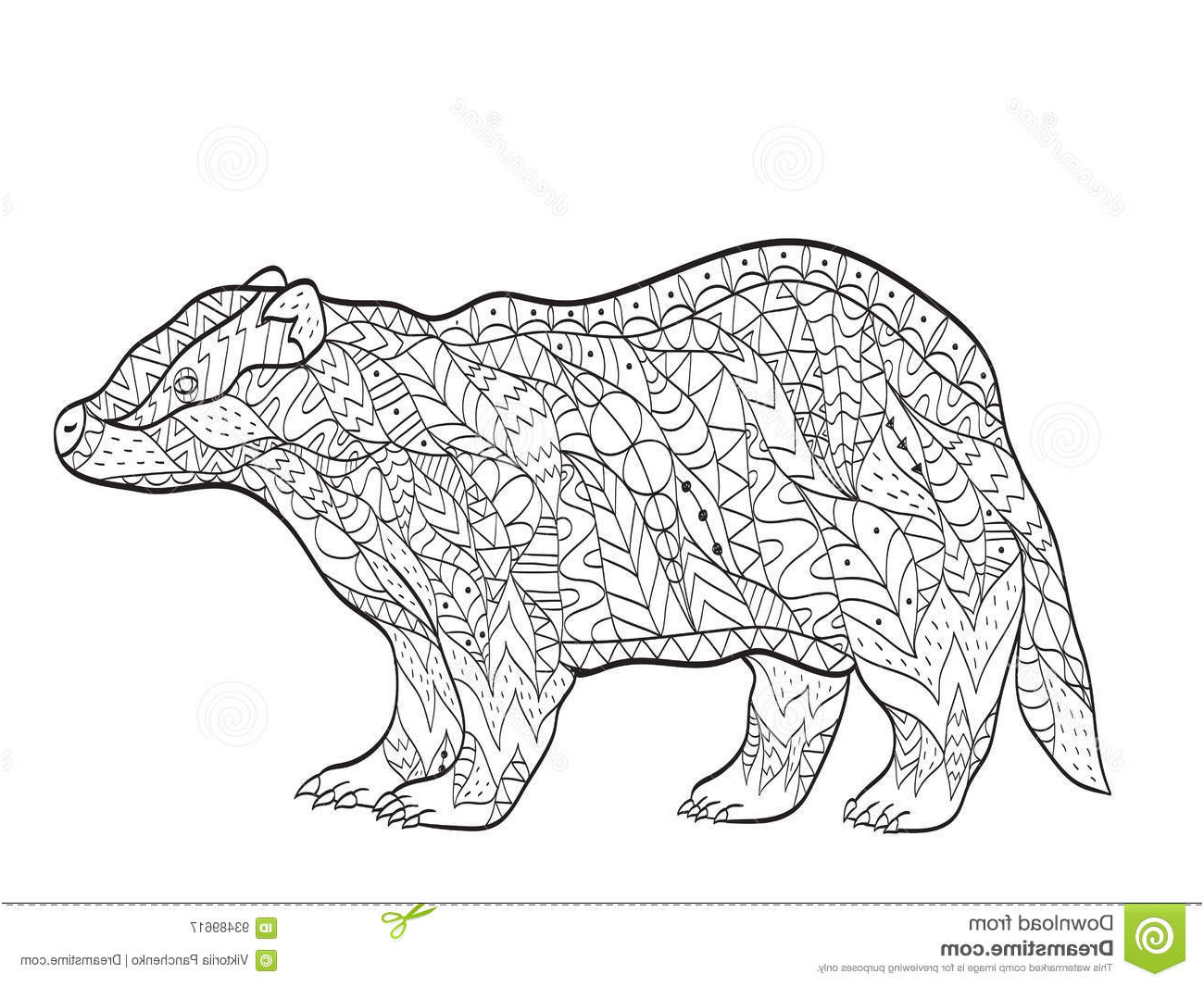 stock illustration vector coloring european badger adults illustration anti stress adult animal zentangle style black white image