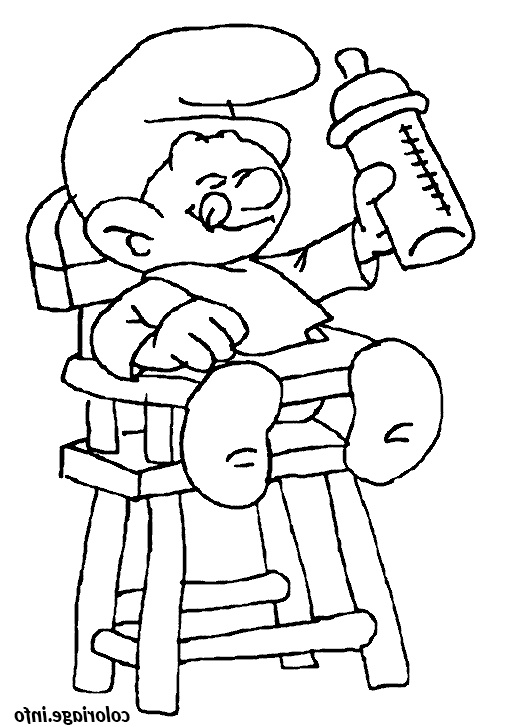 bebe schtroumpf sur une chaise haute coloriage 8124