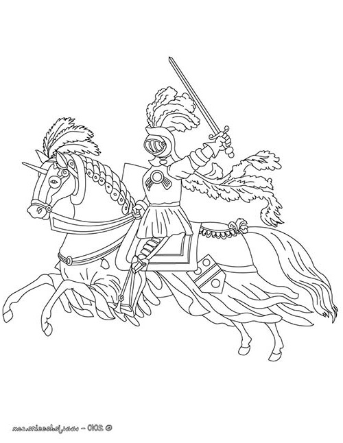 coloriage chevaliers et dragons chevalier en armure sur son cheval