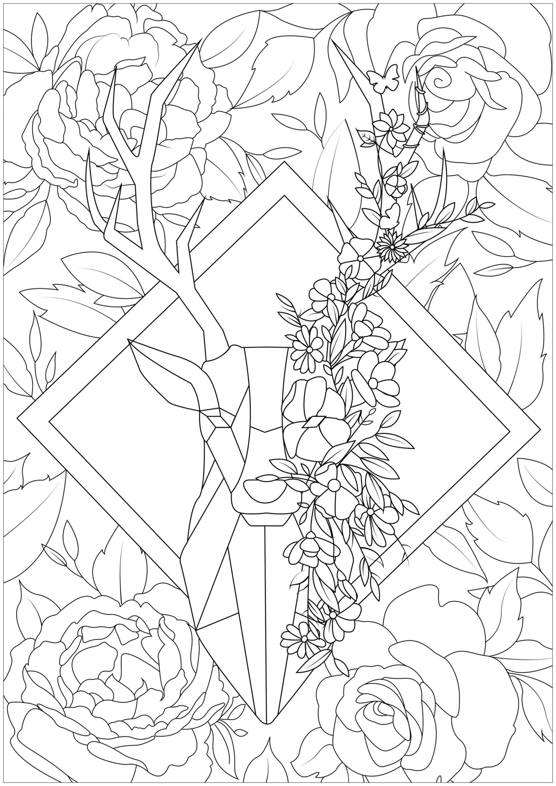 image=cerfs coloriage cerf fond fleuri Arwen 1