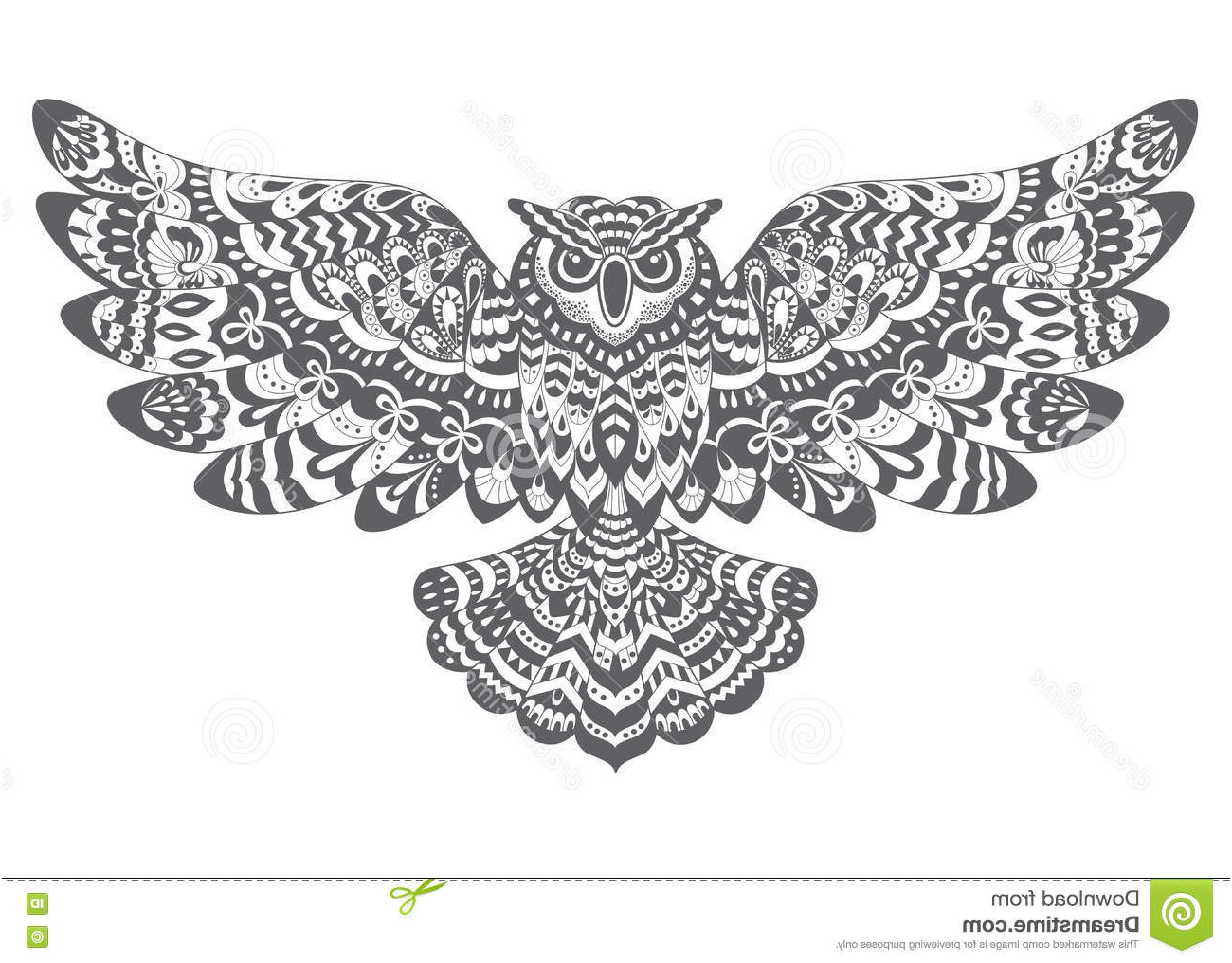 illustration stock hibou décoratif stylisé de vecteur dessin pour livre de coloriage image