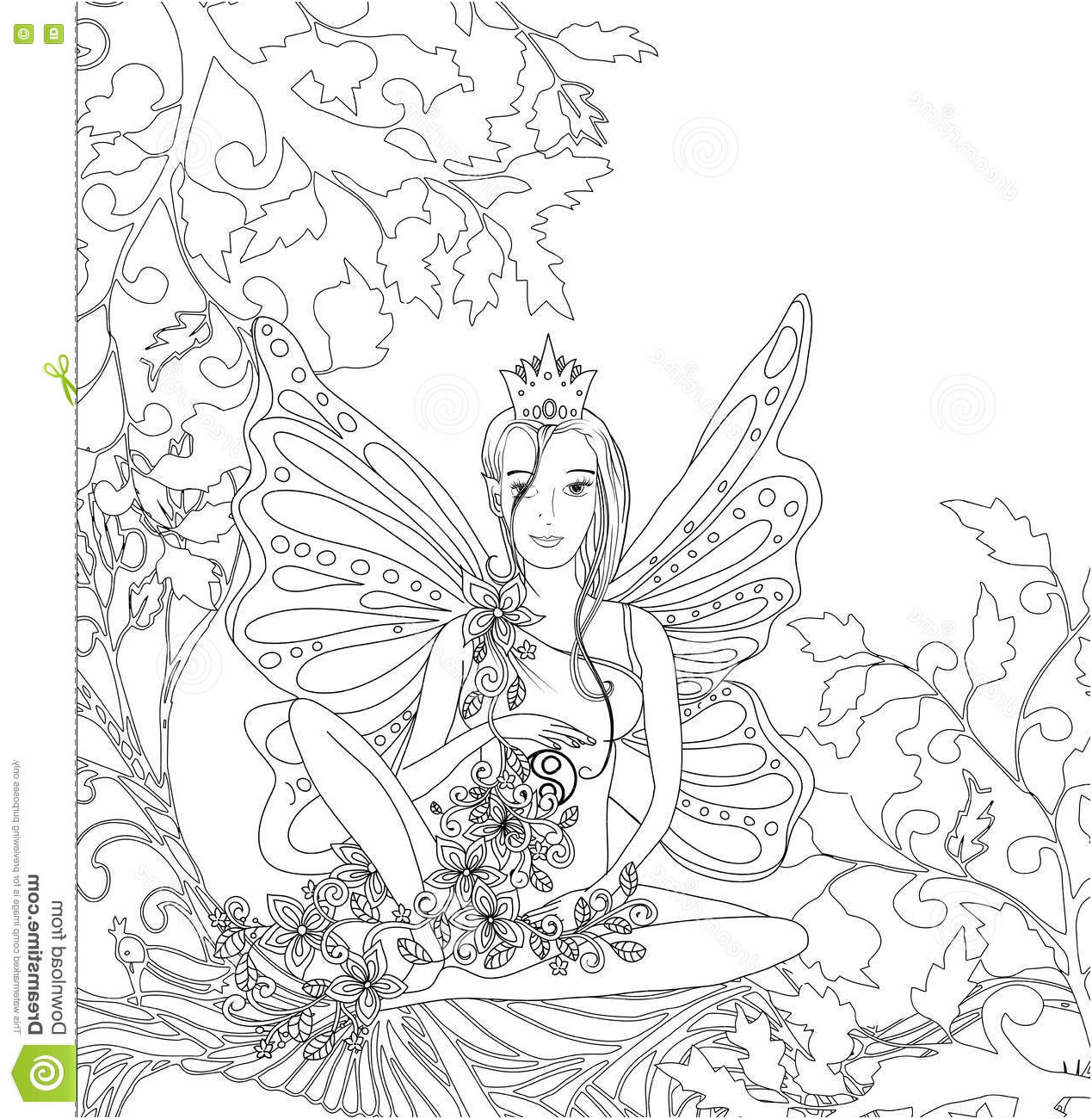 stock photo adult coloring book page isolated fairy lady butterfly wings zentangle style art black white monochrome graphic can be image