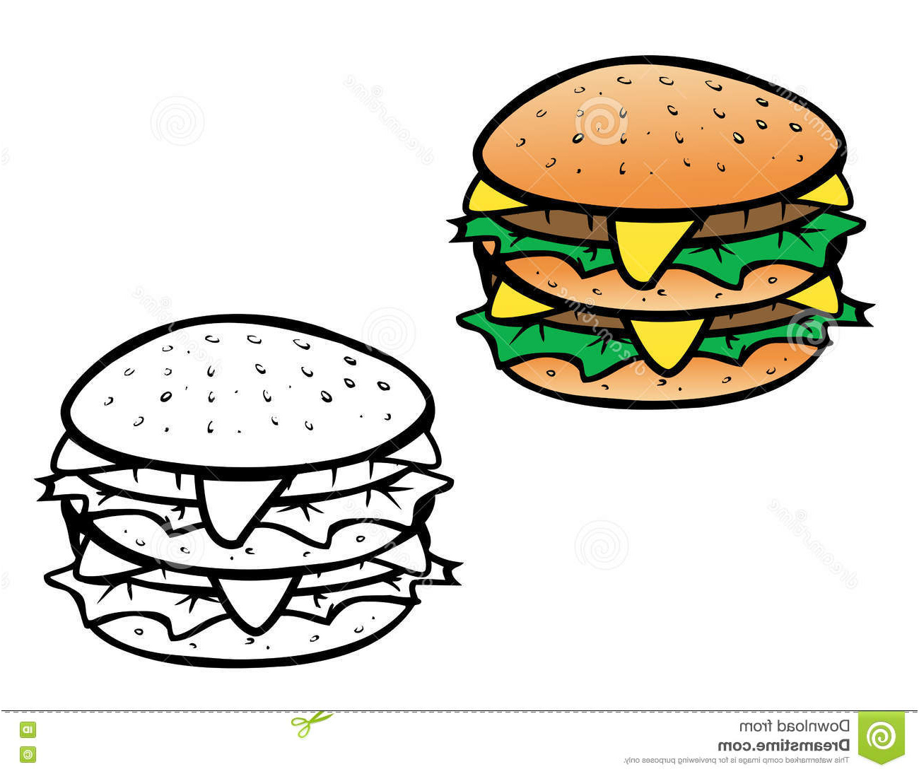 dessin kawaii hamburger a colorier