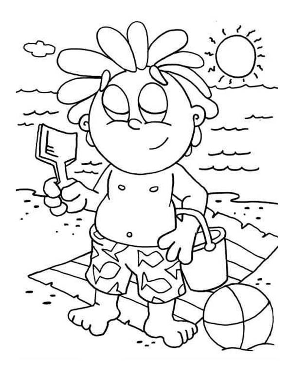 playing sand castle at hawaiian beach coloring page