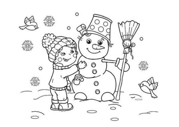 2591 coloriage enfant et bonhomme de neige