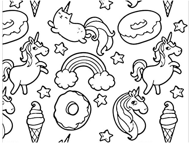 pusheen donuts et licornes coloriage kawaii coloriages pour enfants avec pusheen donuts et licornes et dessin a colorier kawaii 7 2220x3101px dessin a colorier kawaii