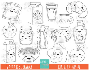 50 SALE KAWAII BREAKFAST digital stamp food images black and white