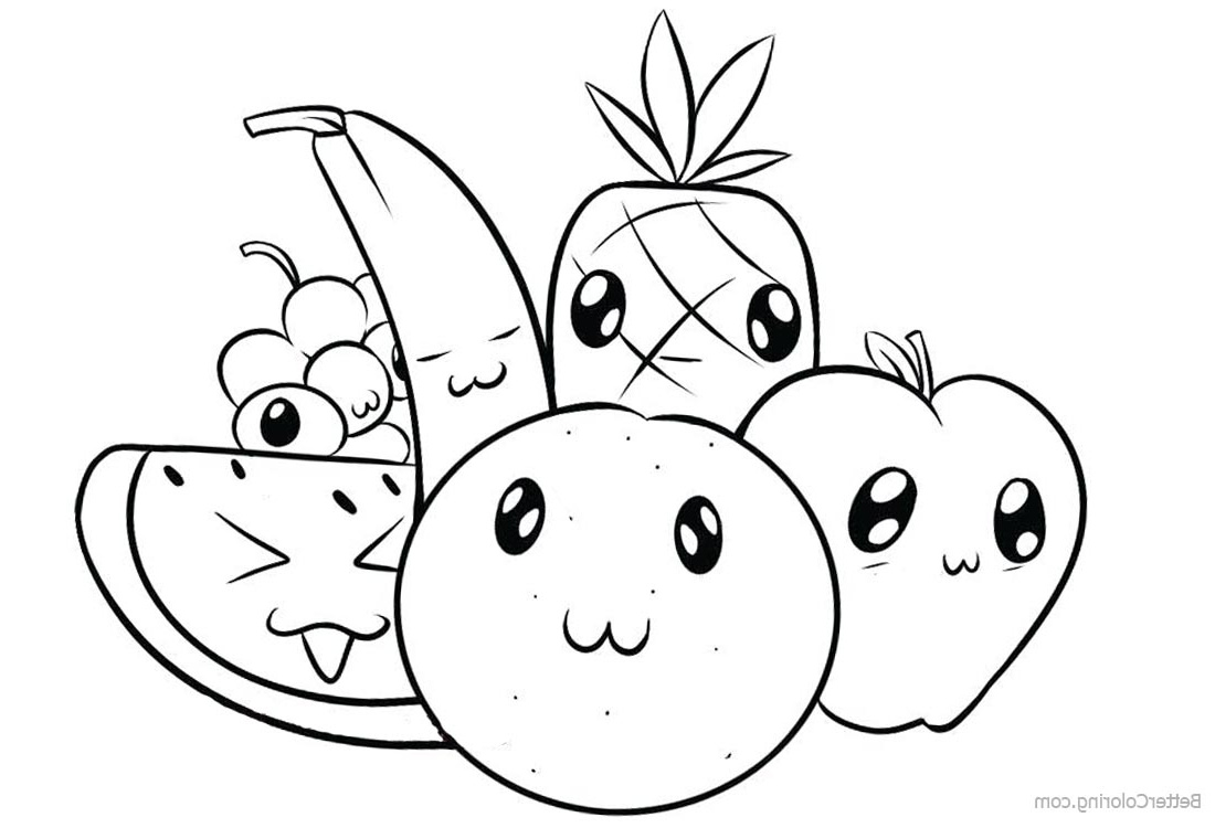 cute food coloring pages cartoon fruits