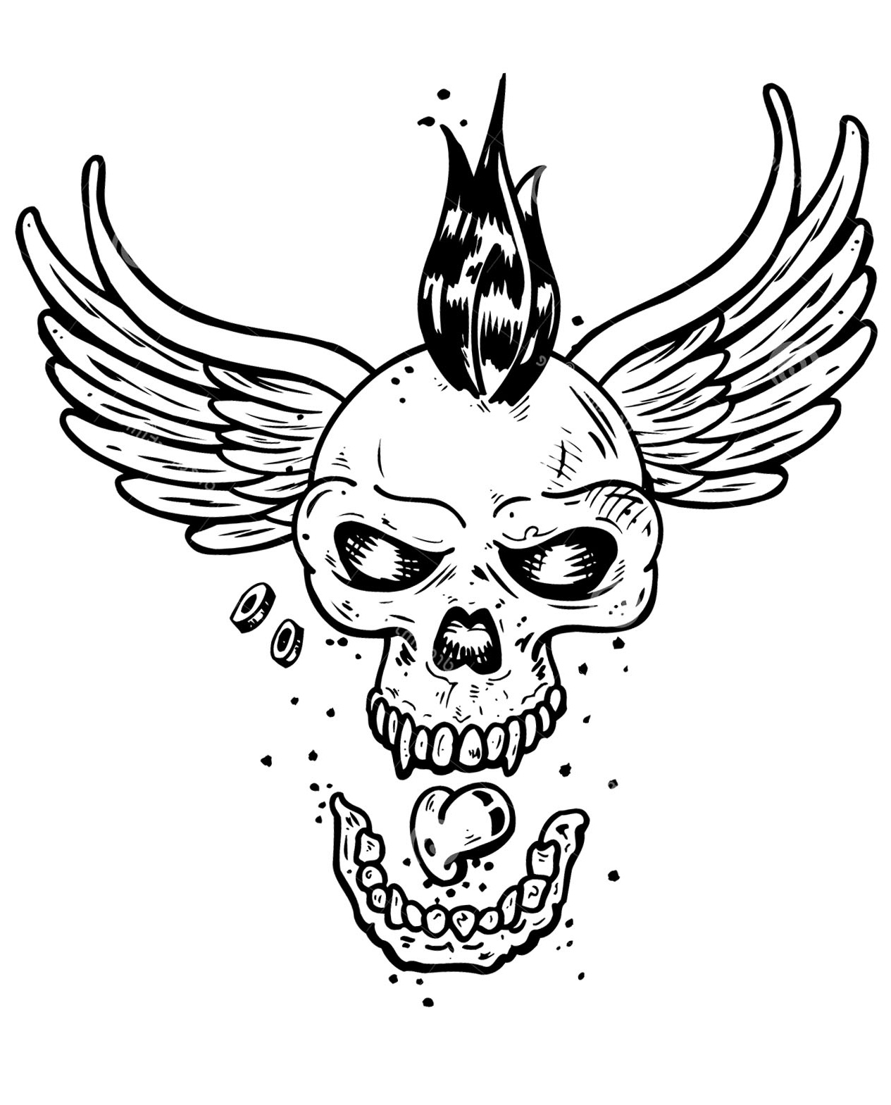 image=tatoo coloriage tatouage crane squelette ailes 1