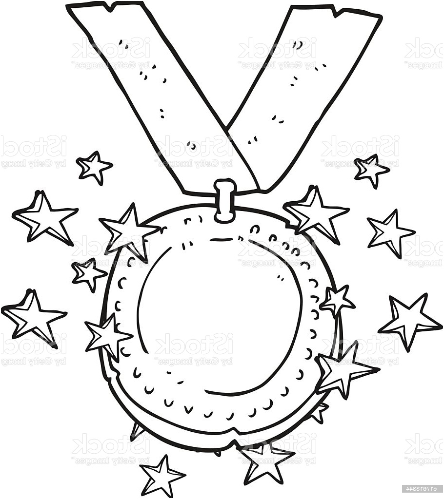 black and white cartoon sparkling gold medal gm
