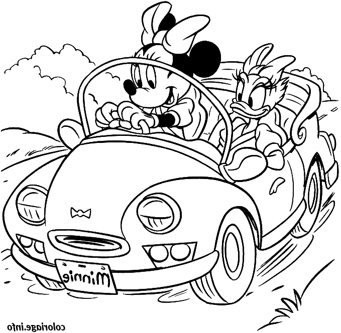 daisy et minnie en voiture coloriage dessin 7826