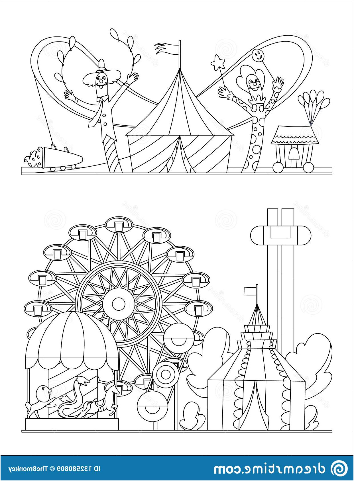 parc d attractions paysage urbain des carrousels montagnes russes page livre coloriage ballon à air cirque foire image