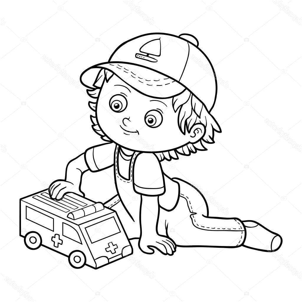 stock illustration coloring book little boy plays