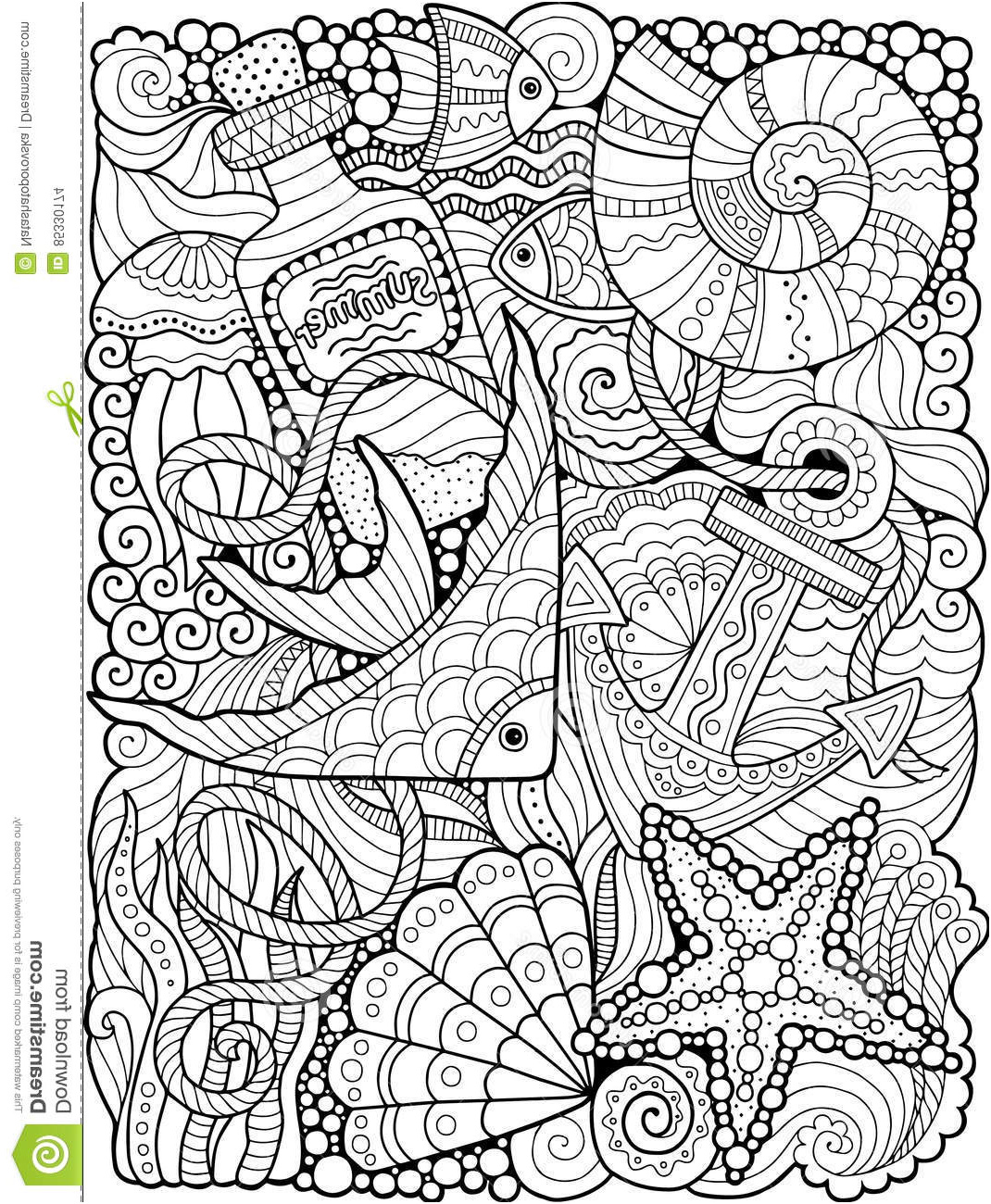 illustration stock livre de coloriage de vecteur livre de coloriage pour l adulte mer d étés image