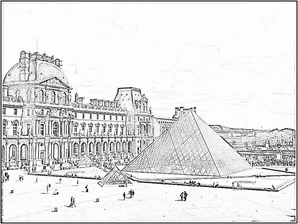 coloriage la pyramide du louvre france paris
