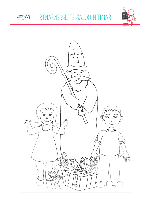 Coloriage Saint Nicolas et les enfants