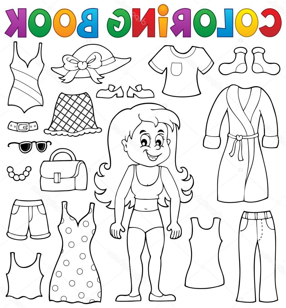 stock illustration coloring book girl with clothes