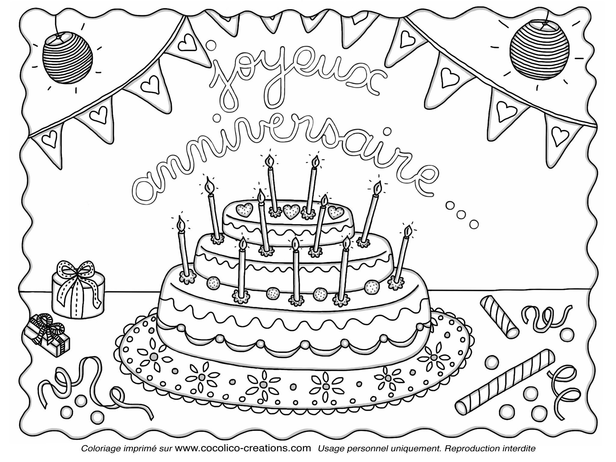 coloriage en ligne gratuit gateau anniversaire